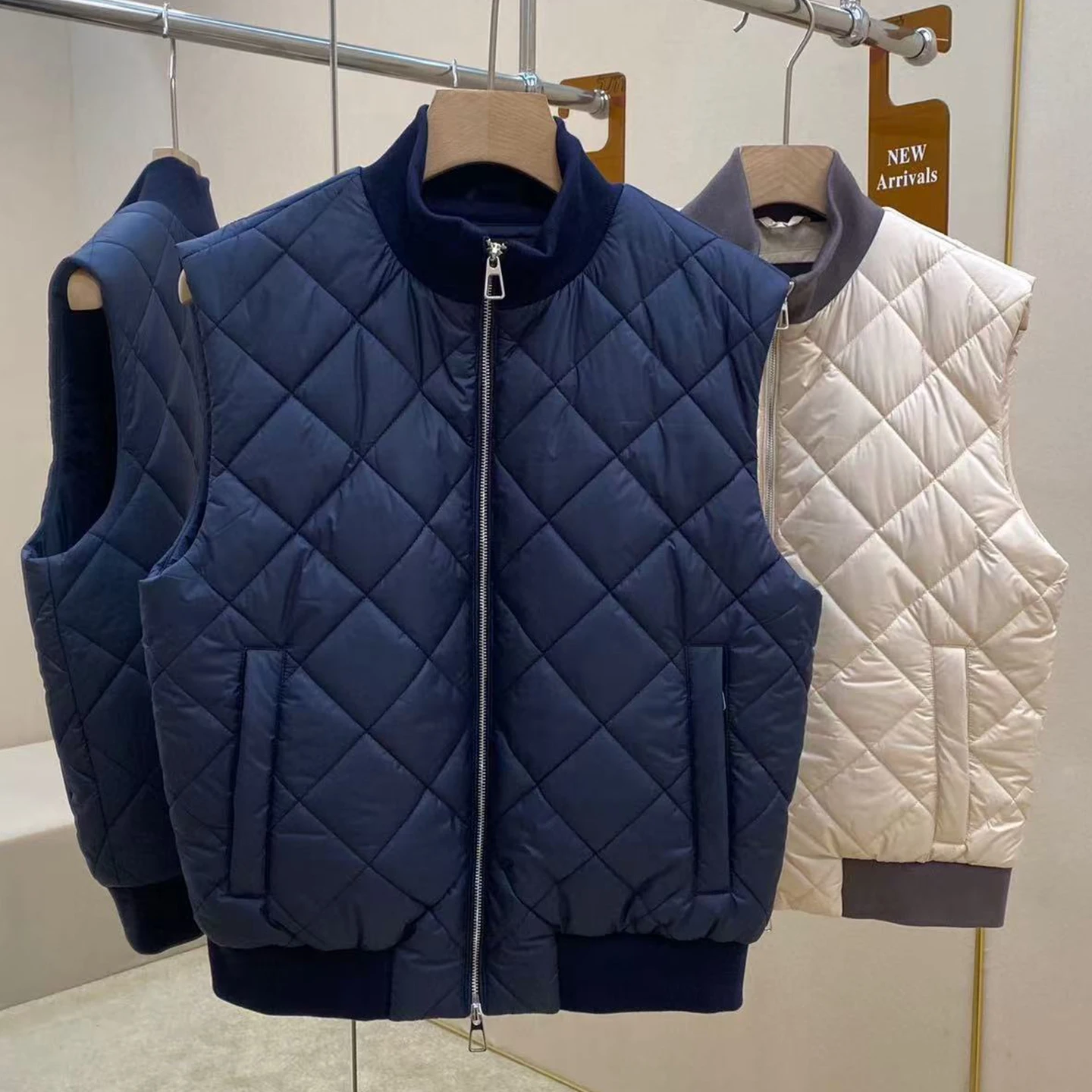 

Italian LP diamond quilted knit stand-up collar vest jacket