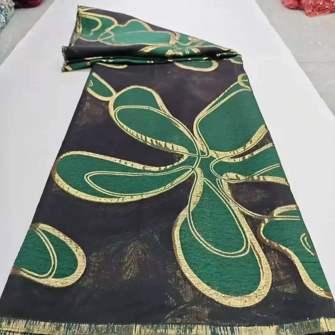 

African Lace Fabric High Quality 5 Yards Gilding Nigerian Brocade Jacquard Lace Fabric 2025 Women Party Wedding Dress