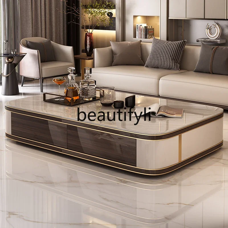 

Marble coffee table light luxury high sense modern microcrystalline stone living room simple design new coffee table CQY
