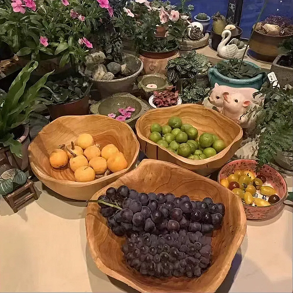 Cuenco creativo tallado de raíz de madera, cuencos de fruta para servir dulces de ensalada de madera Natural hechos a mano decorativos