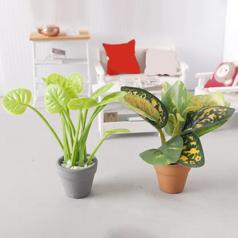Tiny Potted Plant Decoration Vivid Green Plant Pot Combination Stylish Dollhouse Home Furnishing Decorative Accessories