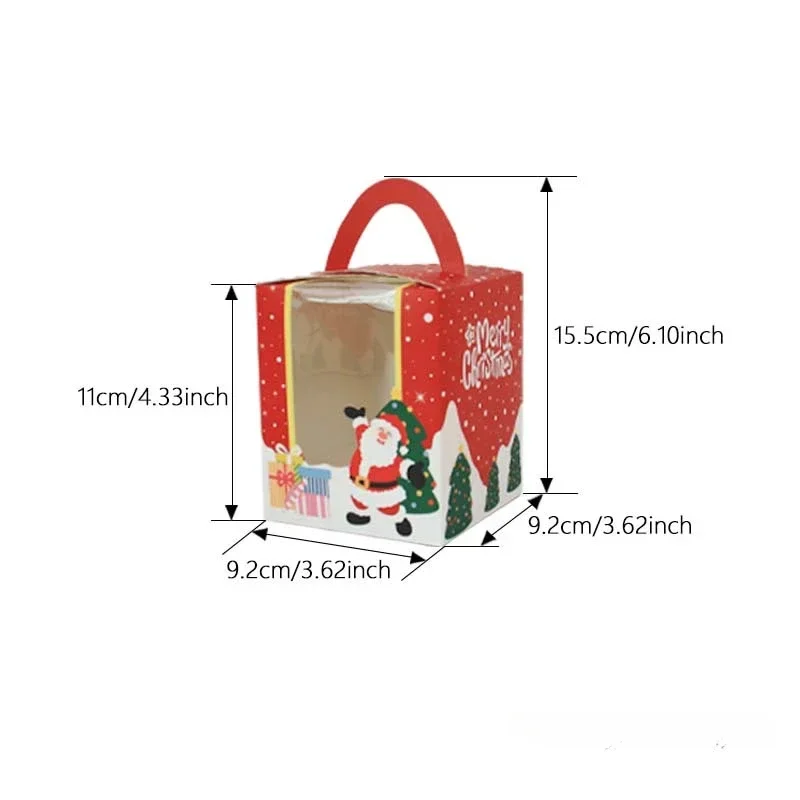 10pcs Christmas 1/2/4/6 hole inner tray portable box, transparent PVC window opening Mafen box, packaging paper box