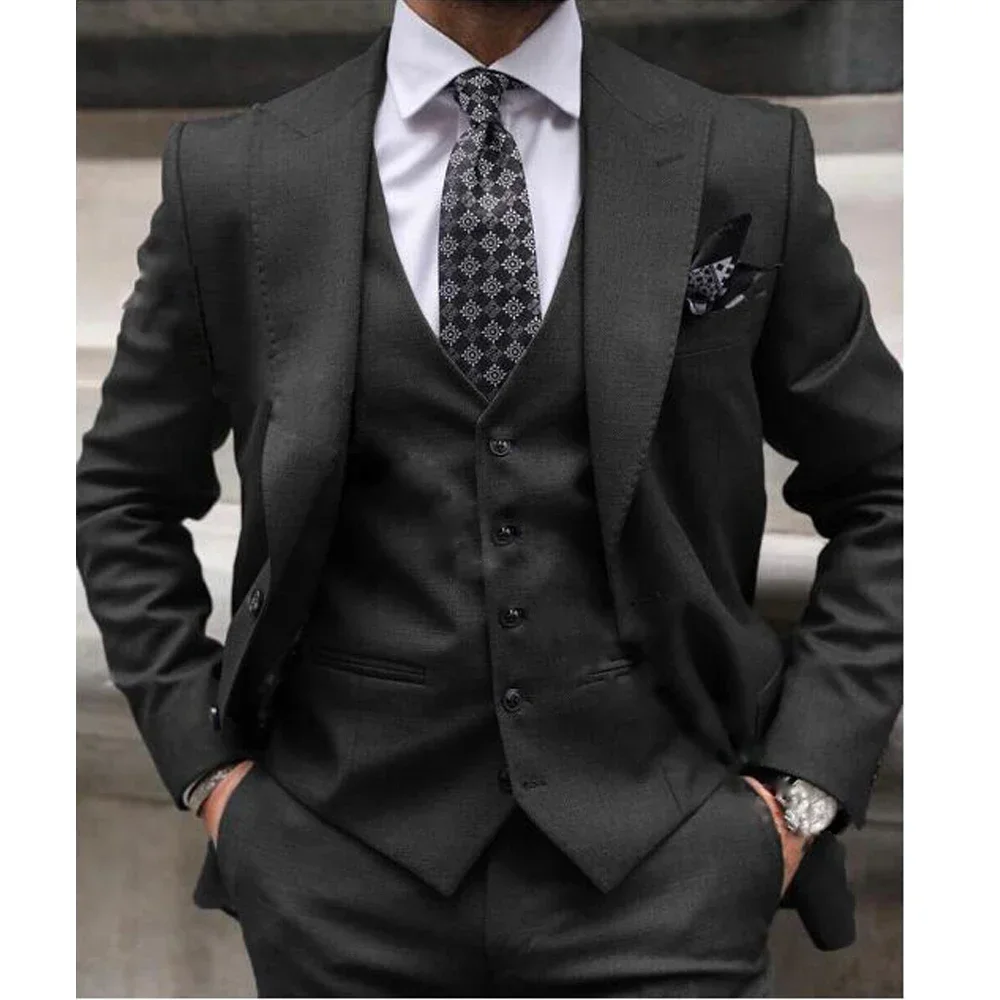 

Classic Men Suits Formal Fashion Peak Lapel Smart Casual Outfits Groomsmen Wedding Party Slim Set Costume Homme