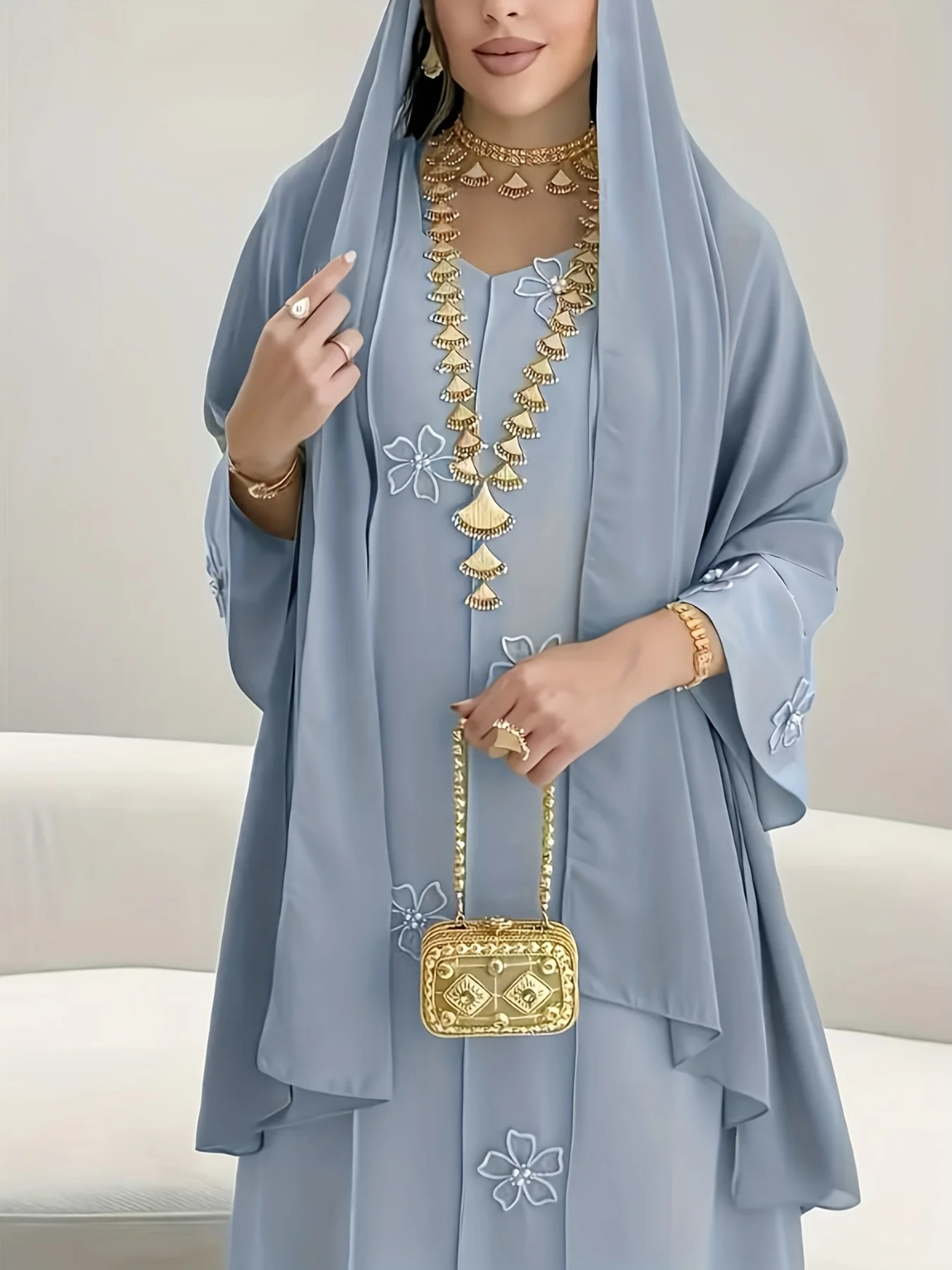 

Ближневосточный новый женский элегантный вышитый бисерный халат из шифона Удобная мусульманская дышащая рубашка Дубай Саудовская традиционная одежда Элегантное праздничное платье с длинными рукавами в этническом стиле с платком