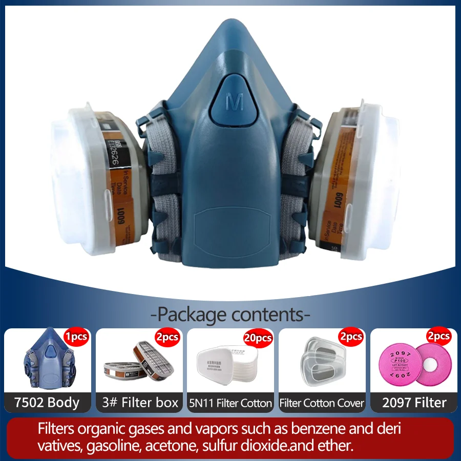 7502 Dust & Gas Half Face Mask-Silicone Fit, Filter Compatible, Protects Against Industrial Dust, Particulates & Organic Vapors