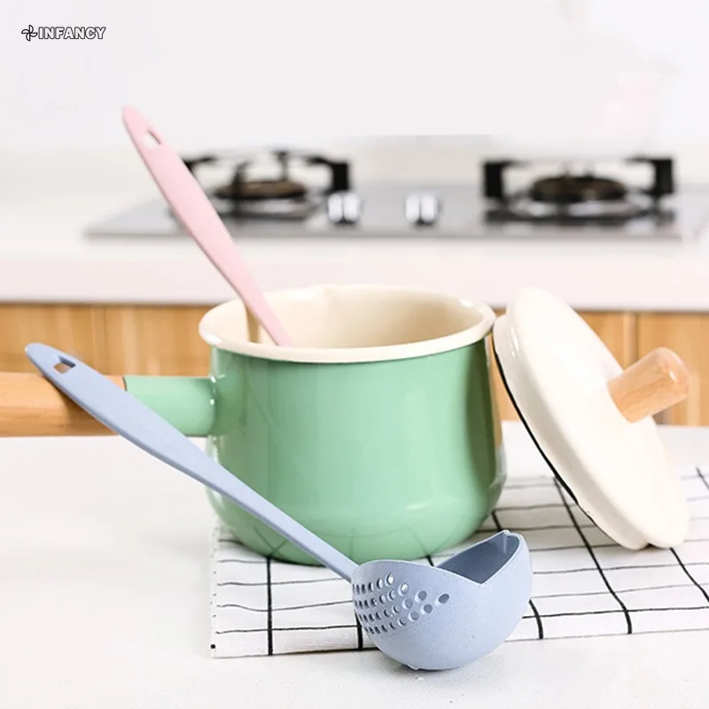 Kitchen Soup Spoon Long Handle Kitchen Strainer Solid Color Cooking Colander Kitchen Scoop Plastic Tableware Colander Hot