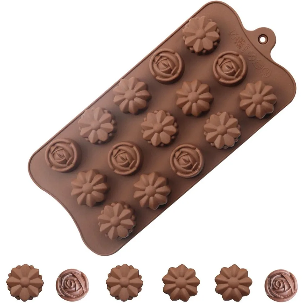 Silicone Chocolate Bar Molds 15 Cavities Flower Shape Christmas DIY Baking Mould for Cake Chocolate Candy Soap Party Supplies