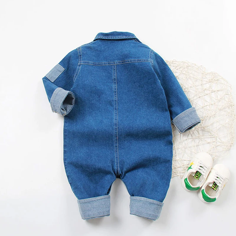 1 Pcs Baby Denim Clothes Long Sleeves Giraffe Print Jumpsuit