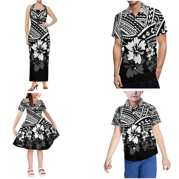 여성용 빈티지 커플 의류, 섹시한 원피스 폴리네시안 부족 디자인 가족 세트, 세련된 플러스 사이즈, 부모-자녀 복장 