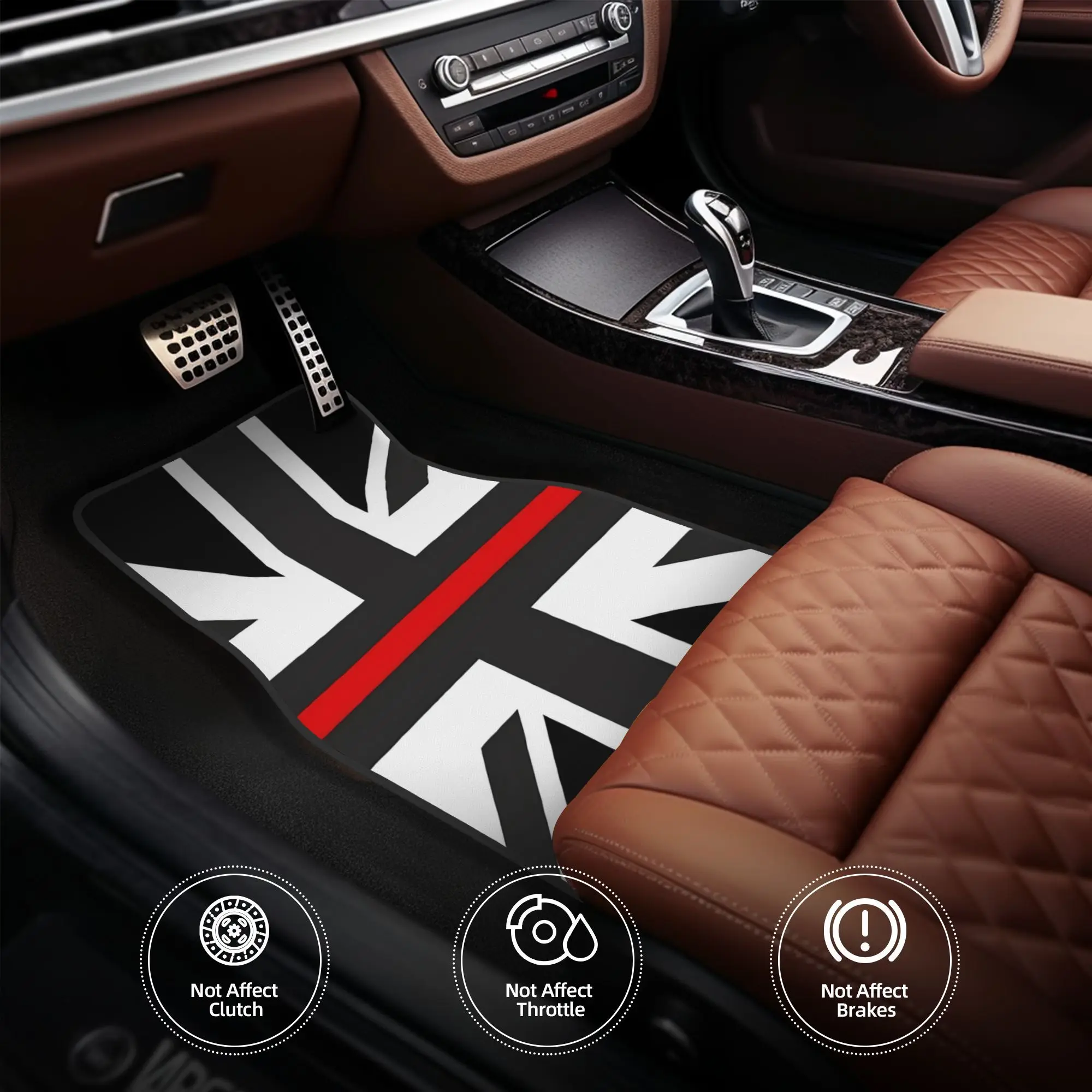 4pcs Union Jack Car Mats - Heavy-Duty Black/White/Red British Flag Design With Thin Stripe, Fit For All Vehicles (, SUVs,) - Dur