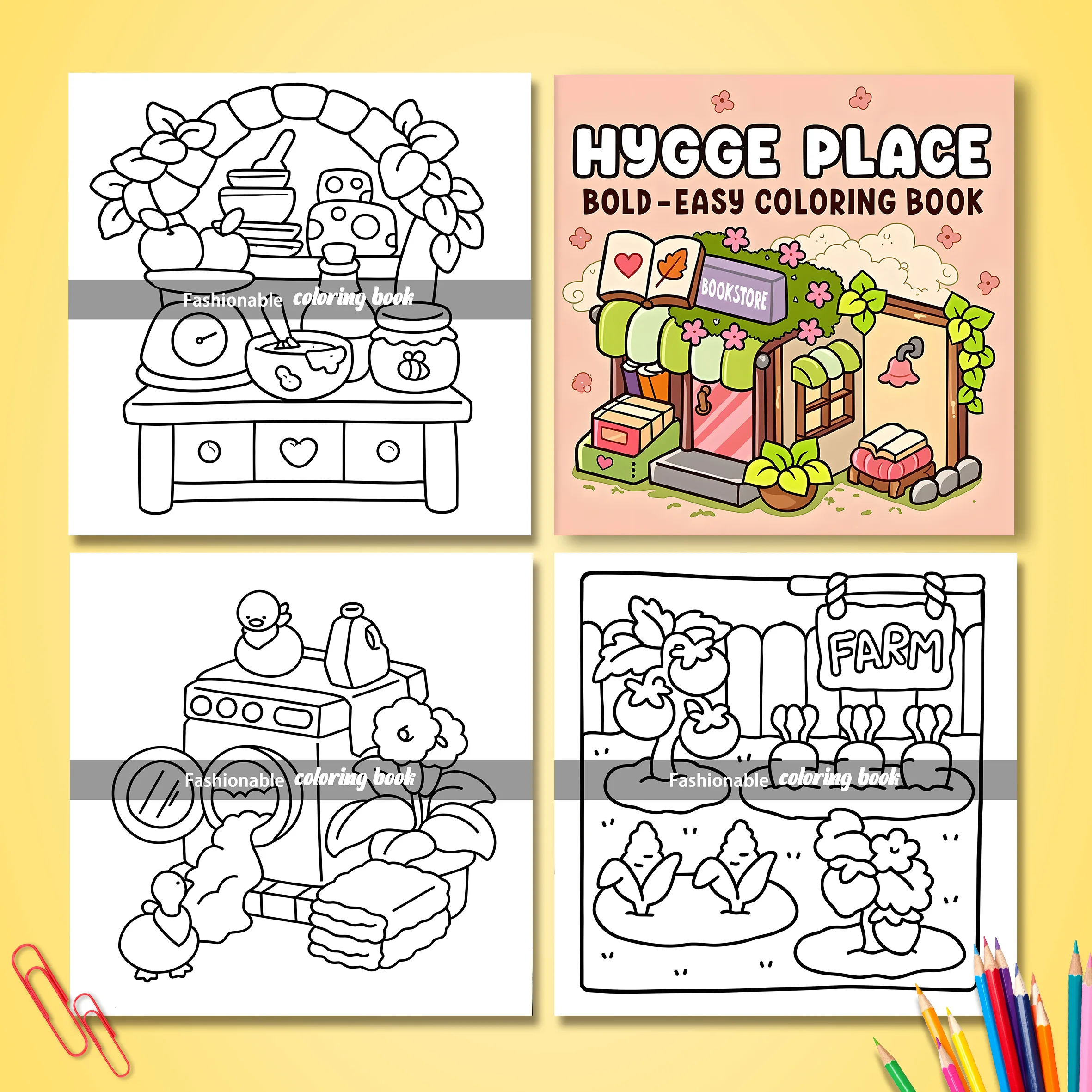 HYGGE PLACE: Coloring Book for Adults Featuring Cute Cozy Daily Activities for Relaxation (Cozy Spaces Coloring)