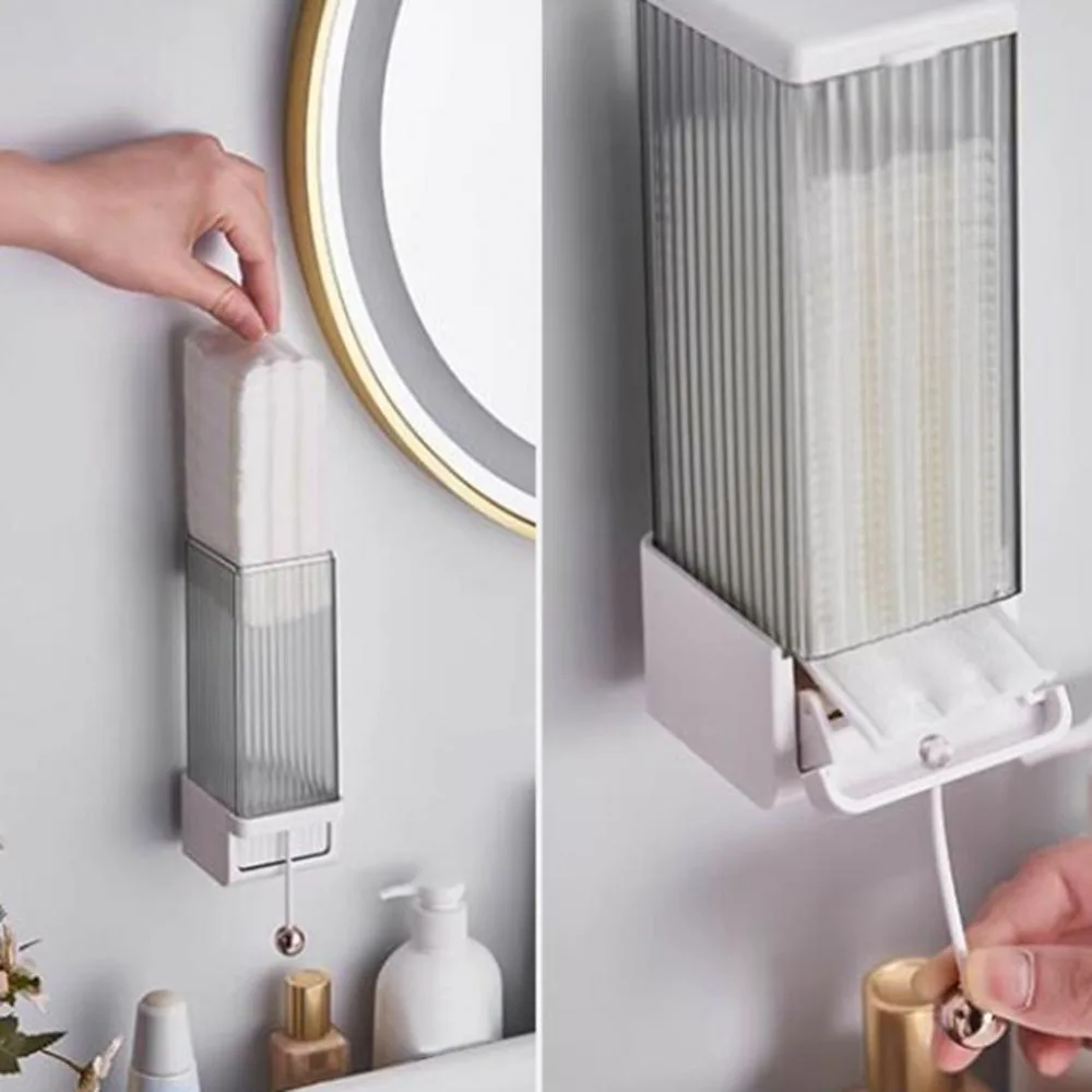 Easy Installation Makeup Cotton Storage Box Space-saving Waterproof Cotton Pad Dispenser Automatic Wall-mounted