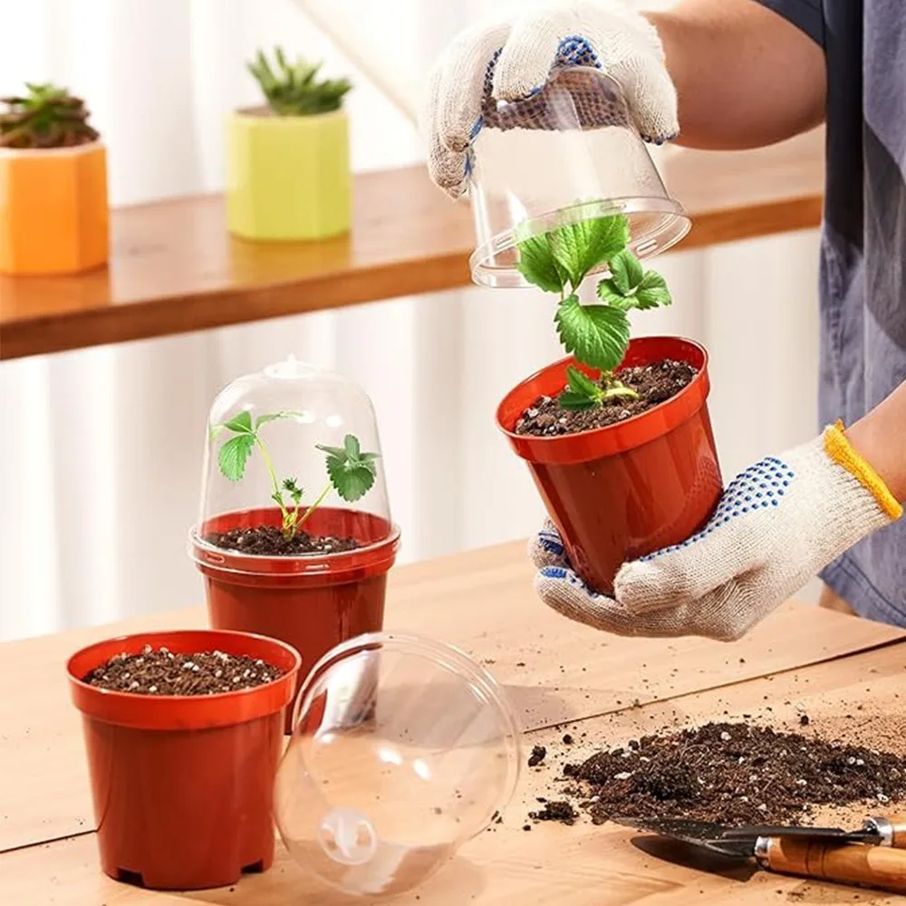 18Pcs(9 Pots+9 Lids) Plant Nursery Pots with Humidity Dome Soft Transparent Plastic Gardening Pot Planting Containers Planter