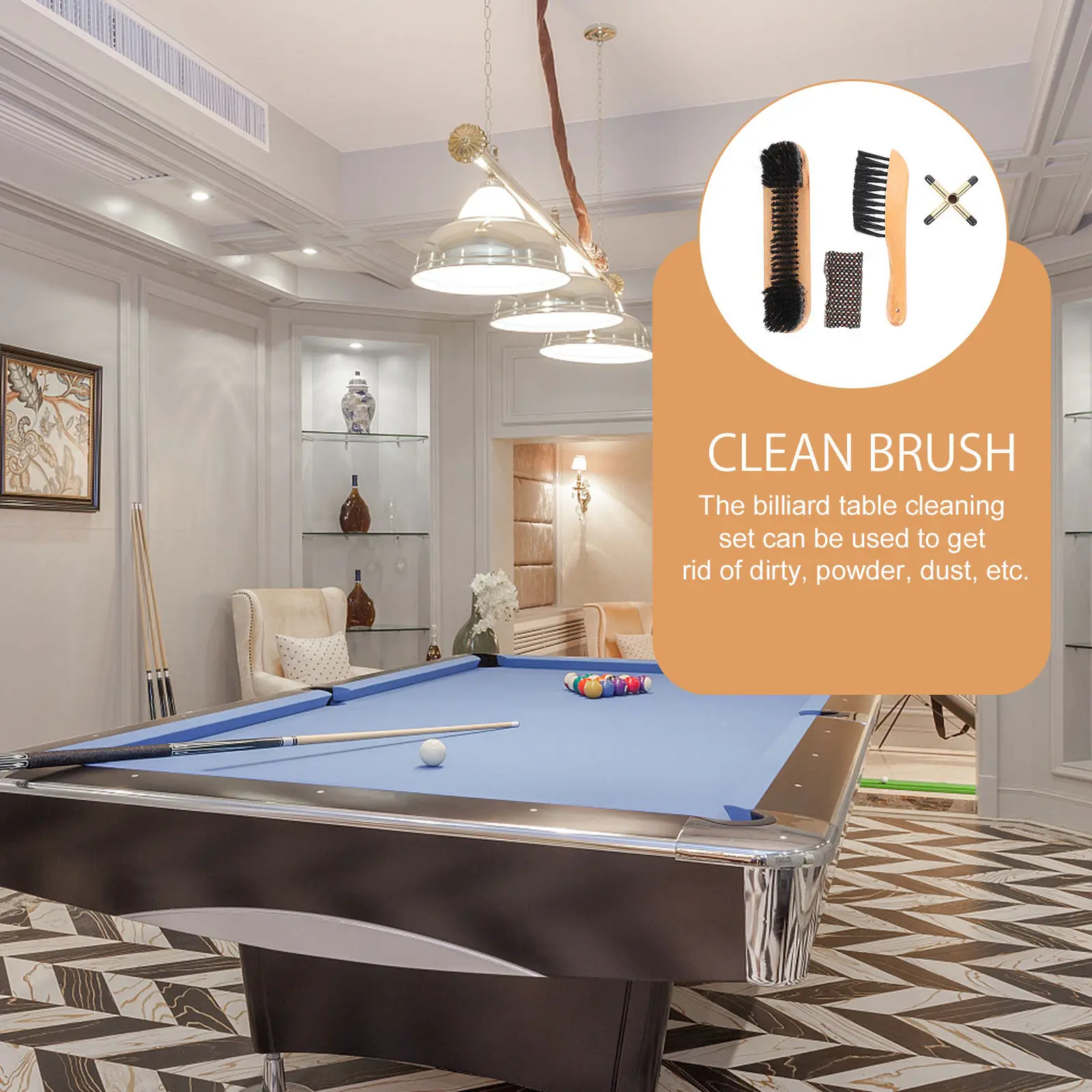 

1Set Pool Table Accessories Cleaning Kit Professional Billiard Table Clean Tool with Two Brush Types Metal Cue Stand for Dust