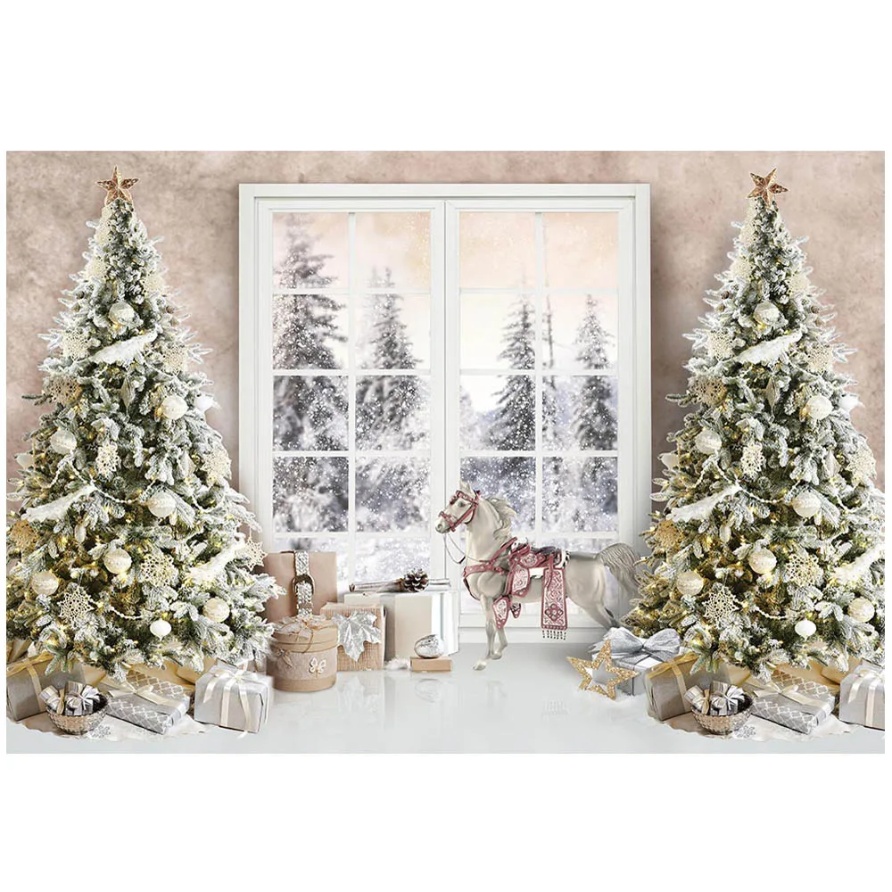 Mocsicka boże narodzenie tło dla fotografii choinka okno las rodzina portret zdjęcie tło Studio Photoshoot Backdrops