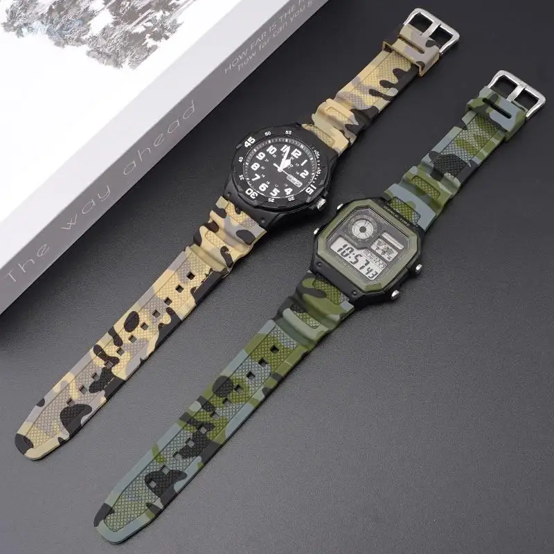 Strap for Casio AQ-S810W Rubber Watch Band AE-1000W AE-1200/1300 SGW-300 Camouflage Silicone Wrist Bracelet Accessories 18mm