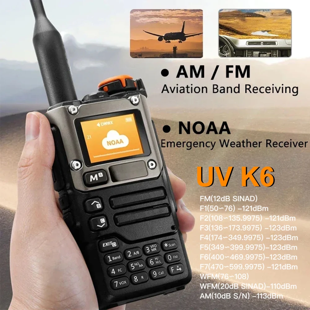 

UV K6 Walkie Talkie AM FM Two Way Radio Long Range Receiver USB Rechargeable With 200 Channels Flashlight For Hiking Outdoor