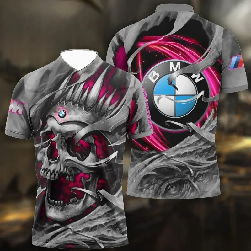 تي شيرت كاجوال عصري عالي الجودة لسباق الدراجات النارية للرجال، تي شيرت BMW جمجمة ثلاثي الأبعاد مطبوع عليه رعب بأكمام قصيرة