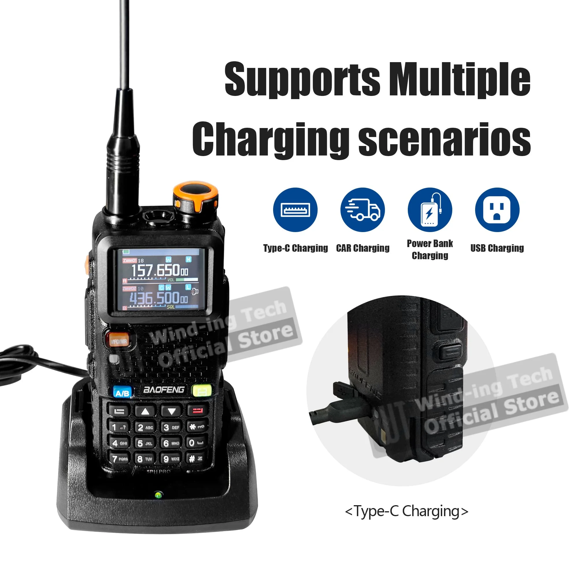 Baofeng UV-5RH Pro GPS Radio Phone Bluetooth Programming DTMF Type-C NOAA Multi Band Portable Walkie Talkie Suitable for Team