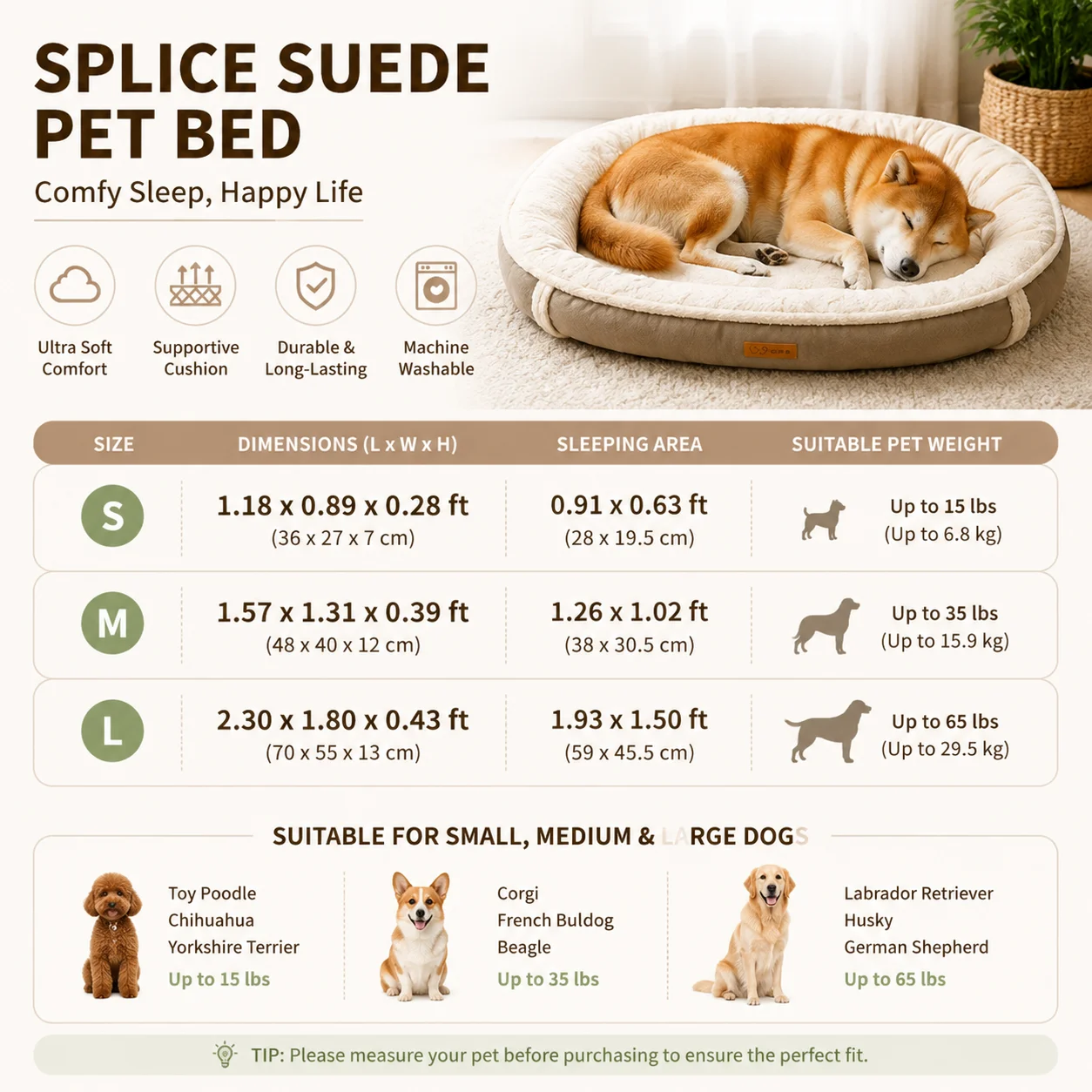 อุปกรณ์สำหรับสุนัข แผ่นรองนอนส - Calming Dog Bed บทวิจารณ์และราคา