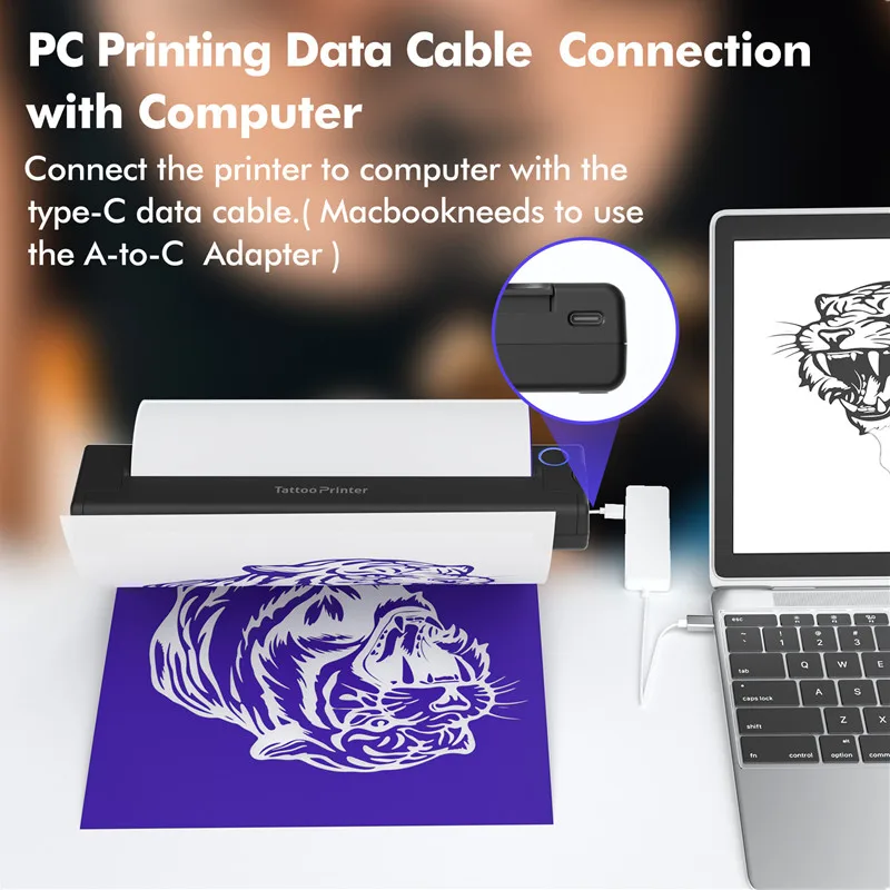 Portable Wireless Thermal Tattoo Stencil Printer Inkless A46 Tattoo Printer Compatible with Android and iOS Phone/Tablet&PC