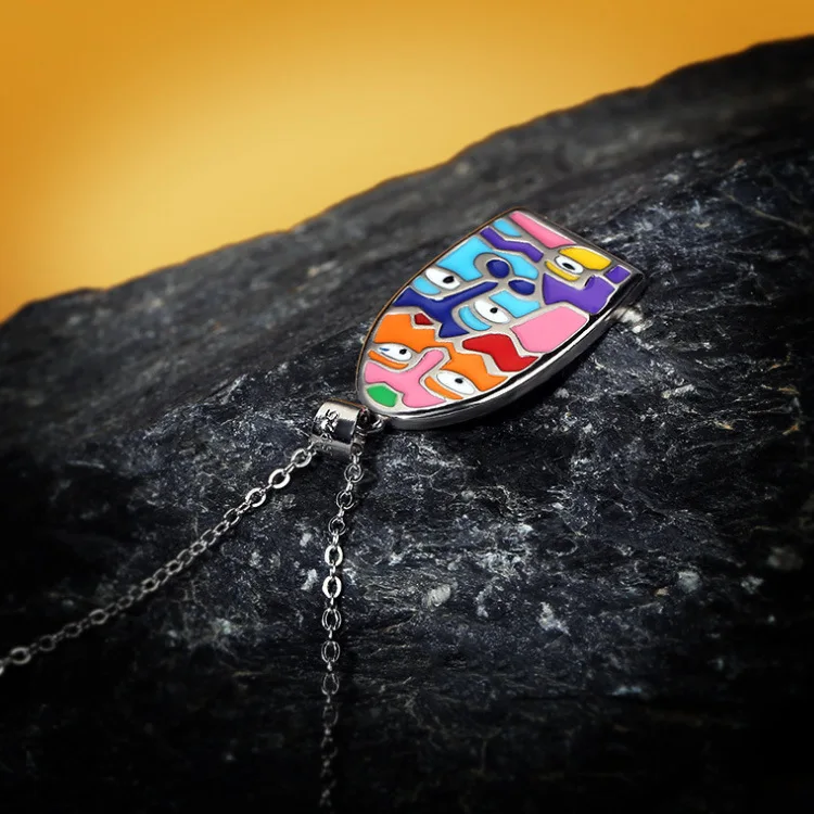 Creative Enamel Set Family Cartoon Girl Ring Necklace 925 Silver Fashion Drop Glue Jewelry Party Birthday Gift Wholesale