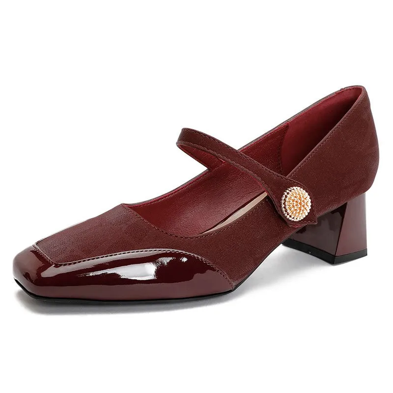 2026 New Style French Marie Jean Square-Toe One-Strand Thick-Tip High Heel Women's Large Size Shoes