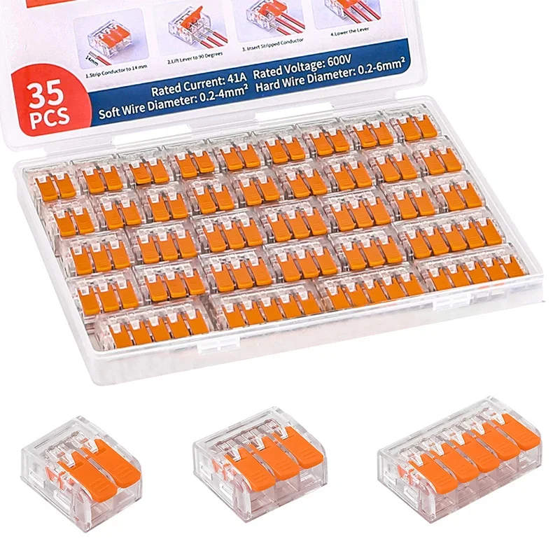 JINH 35Pcs CMK66 Electrical Quick Lever Wire Connector Kits Compact Splicing Terminal Block Transparent Easy Installation