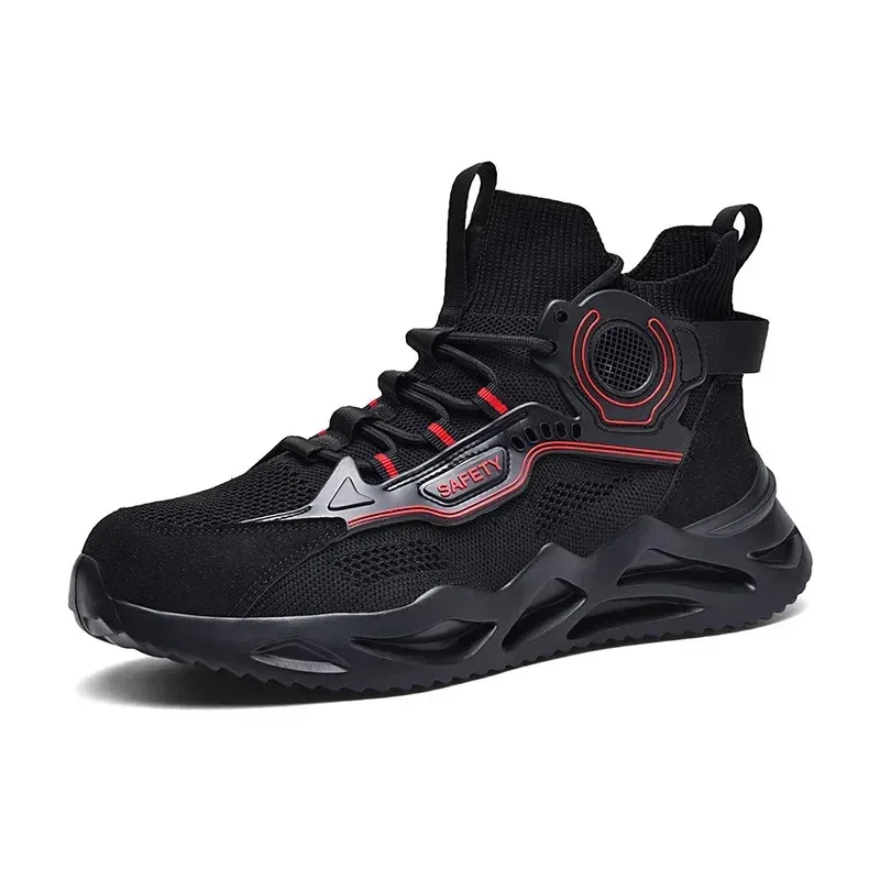 حذاء رياضي متوسط الارتفاع برأس فولاذي للرجال، مجموعة ربيع/صيف 2025، مع رفع كعب مدمج، مقاسات كبيرة، أحذية رجالية عصرية