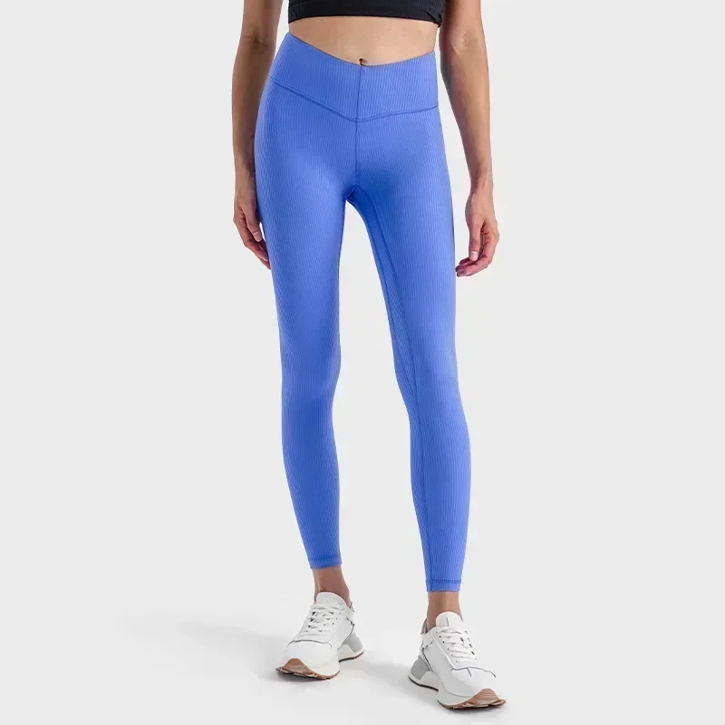 Pantaloni da Yoga a vita alta a coste al limone da donna in esecuzione leggings sportivi per il Fitness Pilates elastico sollevamento pantaloni sportivi per l'anca collant per esercizi