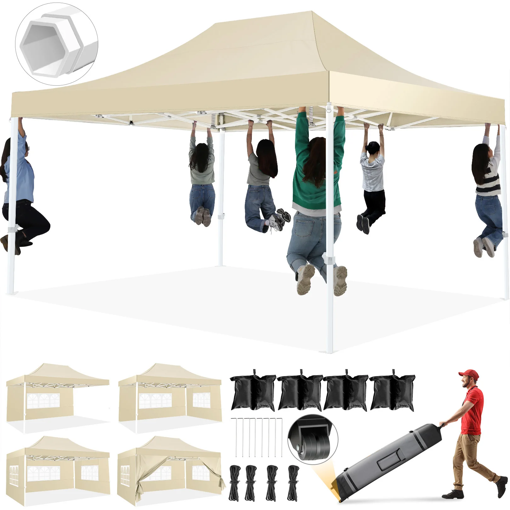 10x15 Pop Up Canopy Tent, 10 x 15 Heavy Duty Ez Up Canopy with Sidewalls Waterproof & UPF 50+, Commercial Instant Party Tent