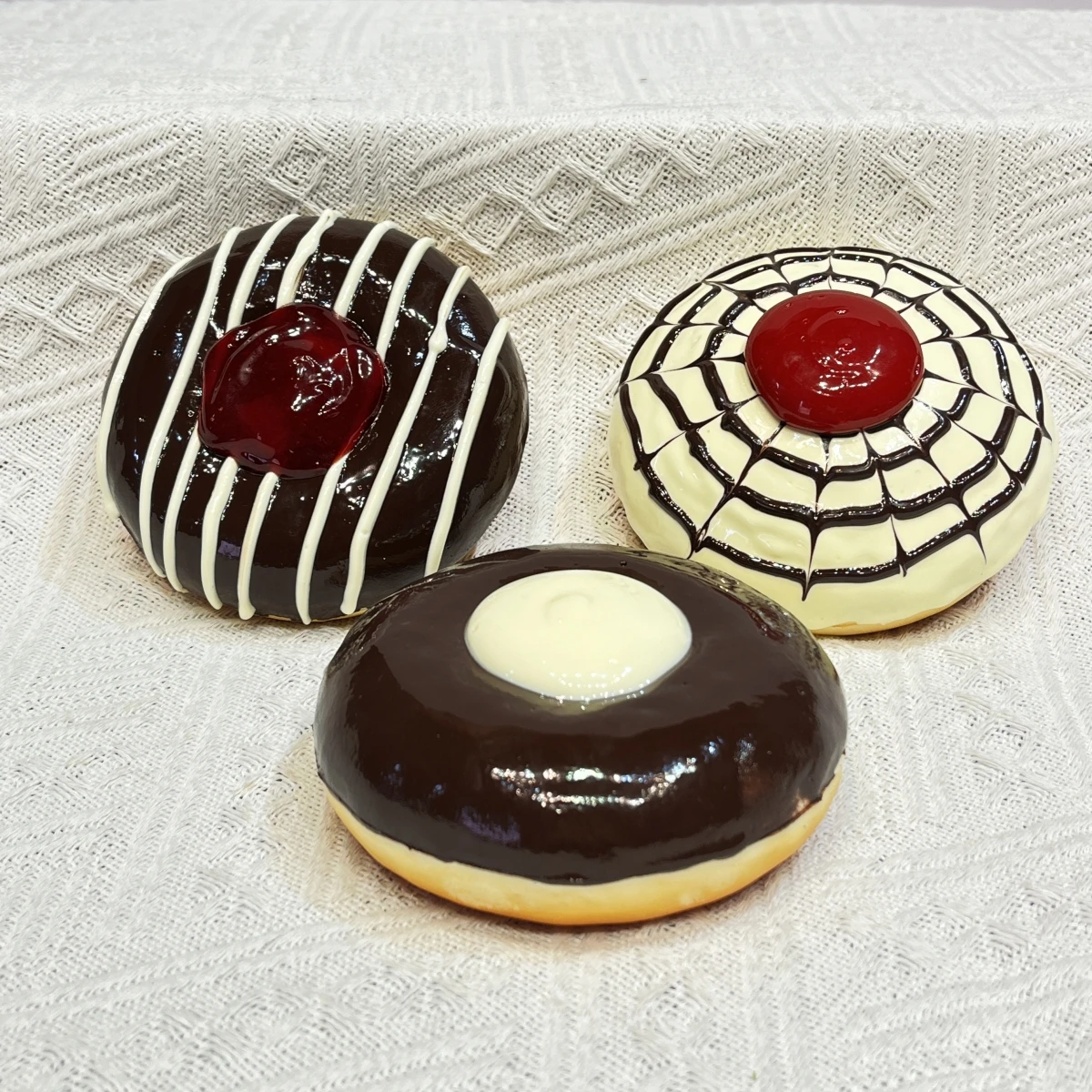 Picture 4: 10cm Handmade Fake Jam Donut Model Ultra Realistic Glazed Doughnut with Fruit Filling for Display Photography Bakery Decor