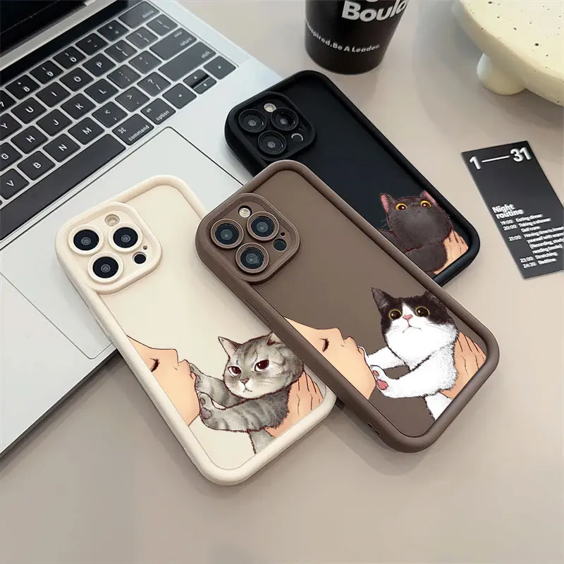 Phone Case For iPhone 16 15 14 13 11 Pro Max 12 Mini Cute Lovely Cat Kiss Face Case For iPhone 15 16 Plus Soft Protective Cover