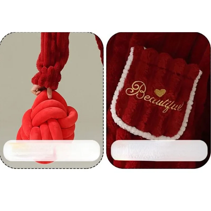 2024 New Coral Velvet Couple Pajama Newly Married Women Men Autumn Winter Loungewear Plush Red Wedding Plus Velvet Plus Homewear