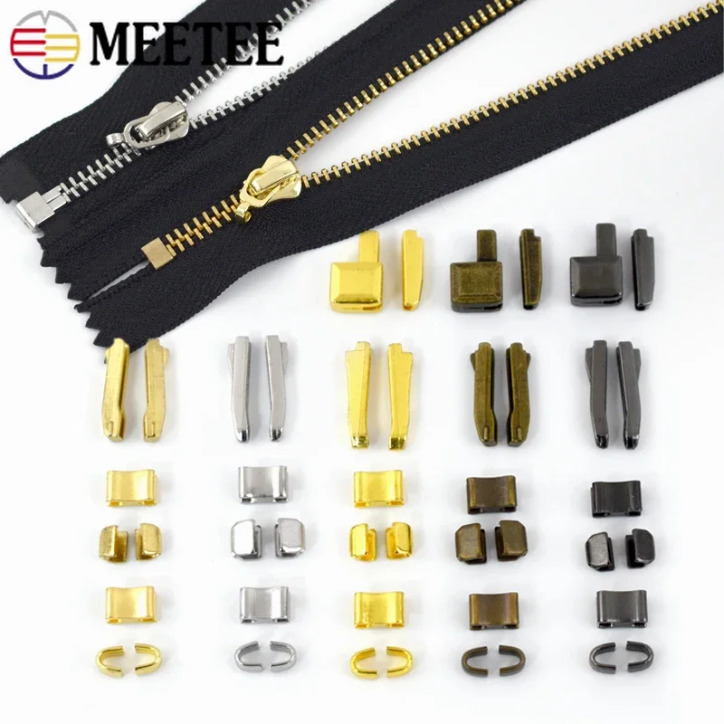 20Sets 3# 5# 8# 10# Zipper Sliders End Lock Metal U Zippers Stopper for Sewing Bag Zips Replacement Repair Kit DIY Accessories