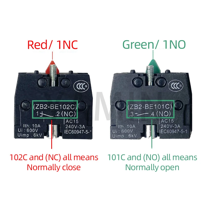 10pcs XB2 Push Button Switch Accessory 10A Silver/Brass Contact Block ZB2BE102C (NC) ZB2-BE101C (NO)