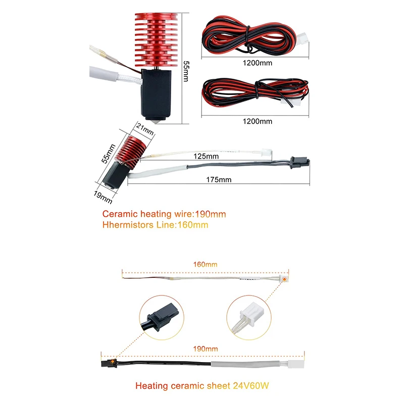 Upgraded Print Head For Voron 2.4 Ceramic Heating 24V 60W V6 Volcano Hotend Kit For Voron 0.1 0.2 2.4 Prusa i3 3D Printer Parts