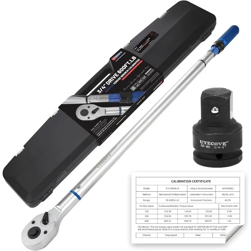 3/4-Inch Drive Click Torque Wrench, Dual-Direction Click Professional Torque Wrench 100-600FT.LB/135-815N.M, Dual Range Scales