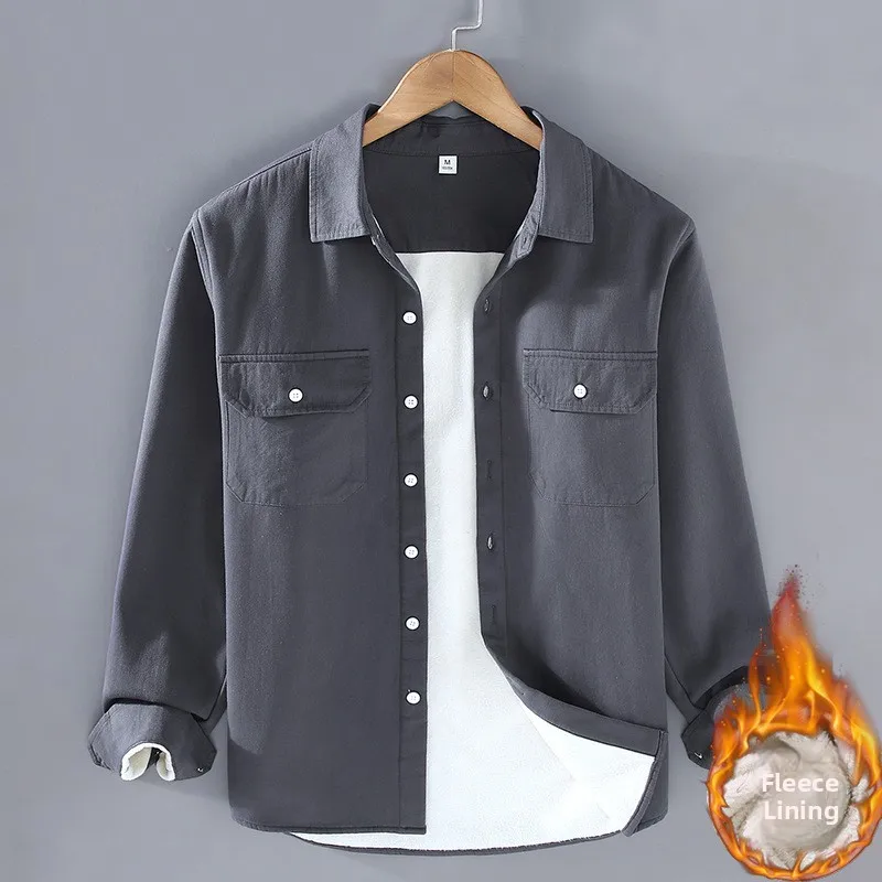 

Thiened Fce Pure Cotton Long Sve irt Men's Casual Winter Workwear Top Trendy Men's Clothing Cotton Jaet Coat