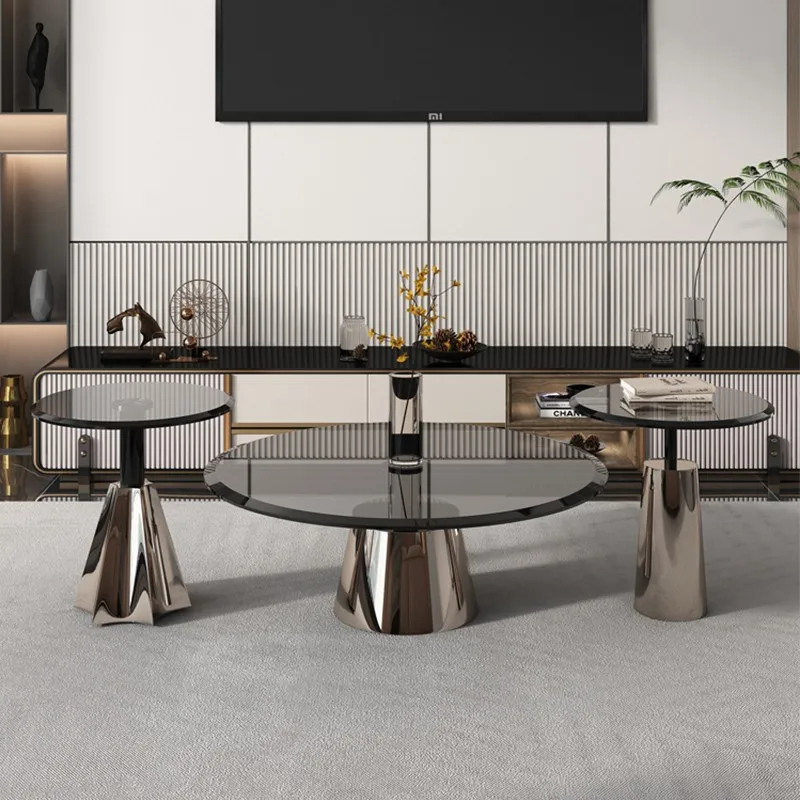 HYS tempered glass coffee table light luxury small apartment high sense simple modern round small coffee table side table