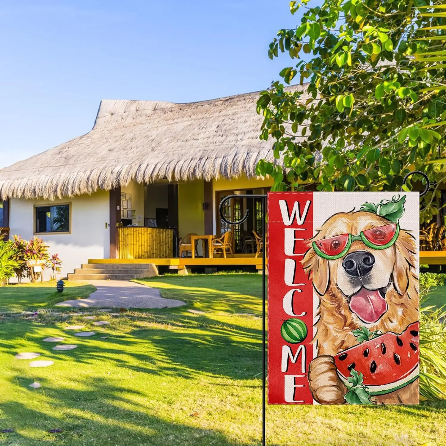 Welcome Summer Golden Retriever Dog Decorative Garden Flag, Pet Watermelon Yard Outside Decorations Dog Lover Gifts, Seasona jjp