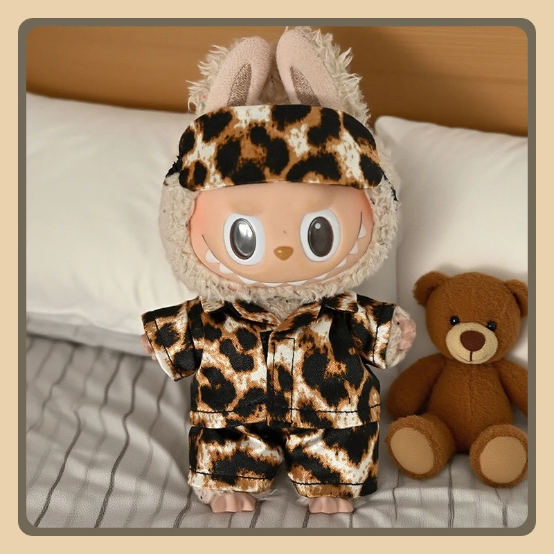Labubu Clothes Home Wear Leopard Print Pajamas, Daily Outfit 3-piece Set, Eye Mask Pajamas (without Dolls) doll accessories