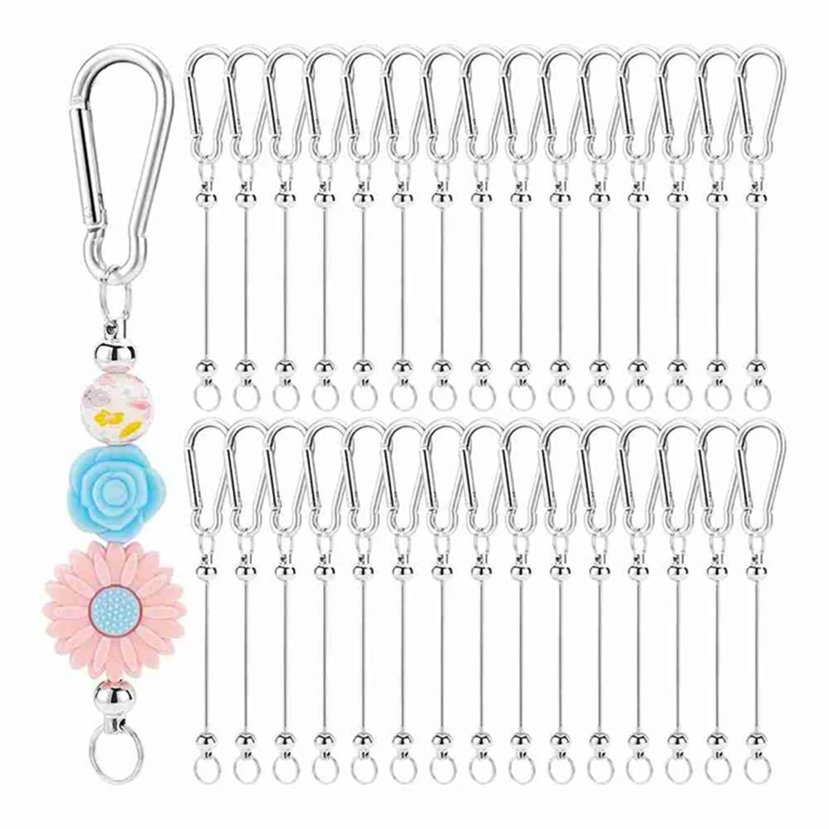 ONCE 20Pcs Beadable Keychain Bars,Colorful Blank Bead Keychain Bulk Metal Beadable Keychain Bars for Crafts Pendant Jewelry A