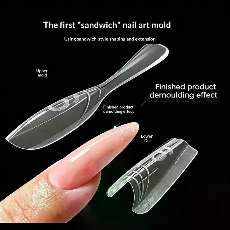 60Pcs No Paper Needed Sandwich Nail Dual Forms Oval Square Shape Gel Nail Extension Forms for Salon Home Use