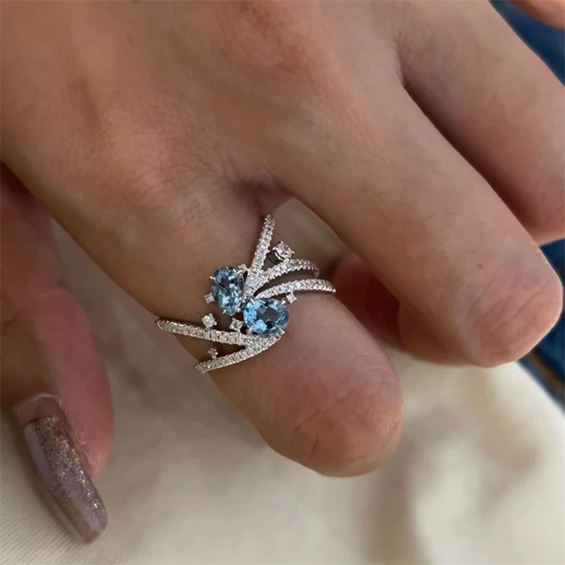 

Classic Fashion Blue Crystal Geometric Adjustable Ring for Women Original Design Stainless Steel Korean Ring Jewelry Accessories