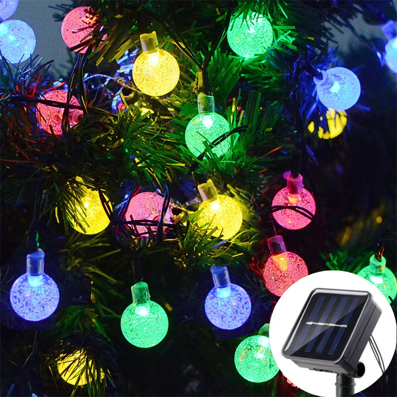 1set Solar Crystal Globe LED String Lights Outdoor 8 Lighting Modes Fairy Christmas Wedding Garland for Garden Party Decoration