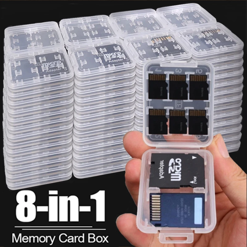 8in1 Transparent TF/SD Memory Cards Protective Case Holder Storage Box Portable Mini Clear SIM Card Dustproof Box for HC MS Card