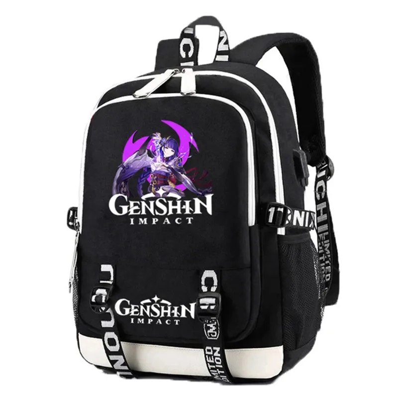 Genshin Impact USB Backpack School Book Bags Fans Travel Bags Laptop Headphone Port Mochila