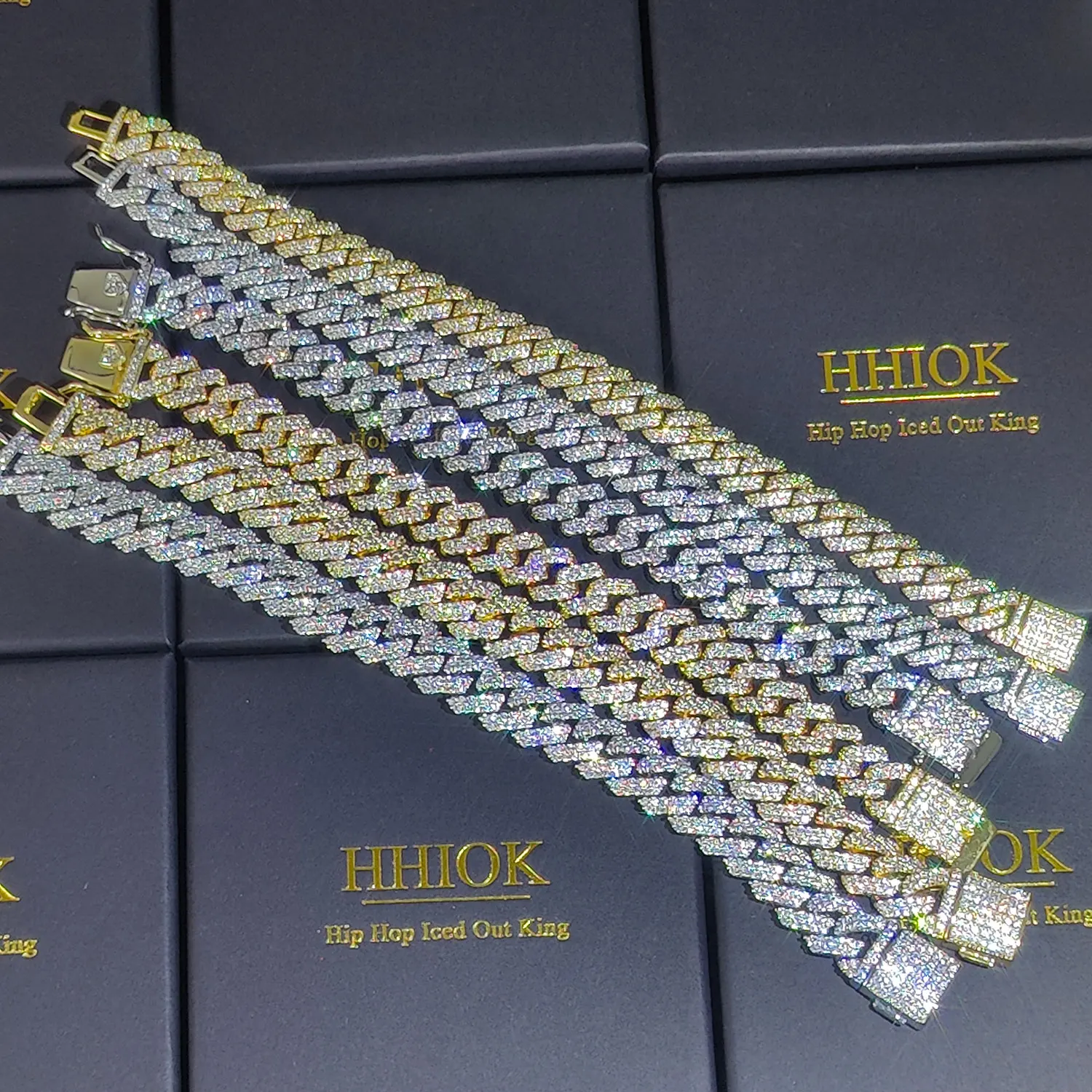 12mm Full Iced Out Diamond Cuban Link Bracelet Hip Hop 18K or White Gold Plated Miami Prong-setting Bracelets for Men Women