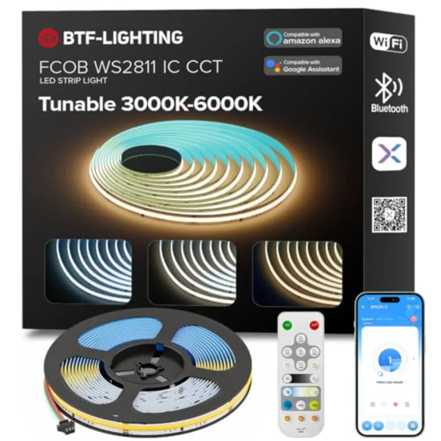FCOB Addressable CCT WS2811 IC COB LED Strip Chasing White Light 16.4FT CRI 90+ Bluetooth WiFi Controller Support Alexa/Google view 2